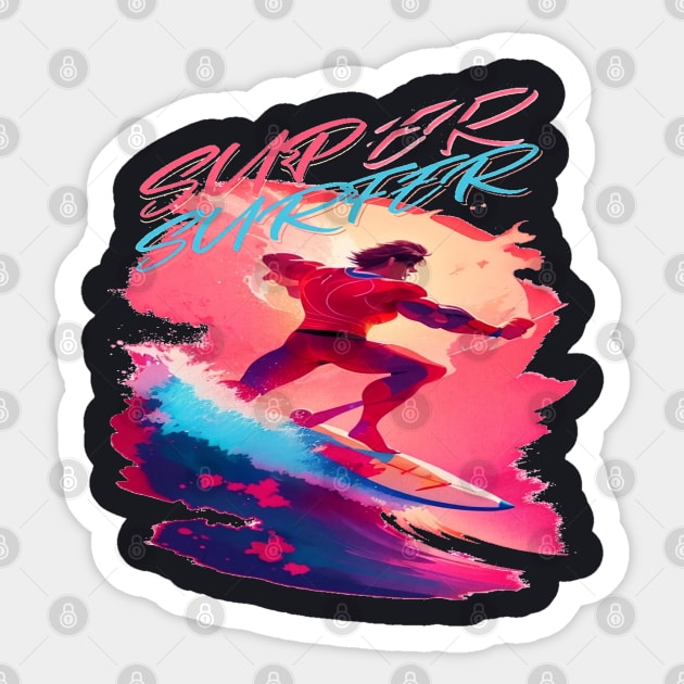 Super Surfer, Hello Summer Funny Surfer Riding Surf Surfing Lover Gifts Sticker by Customo